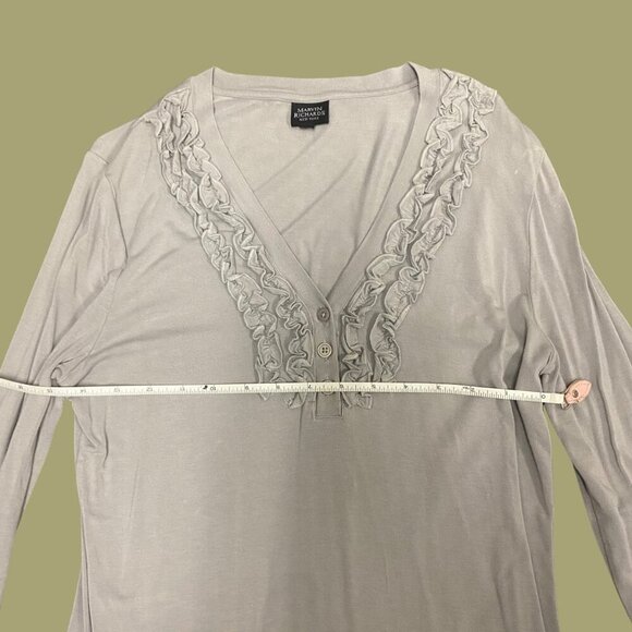 Marvin Richards New York Taupe Ruffle Trim Long Sleeve Top – Size M - Picture 5 of 7